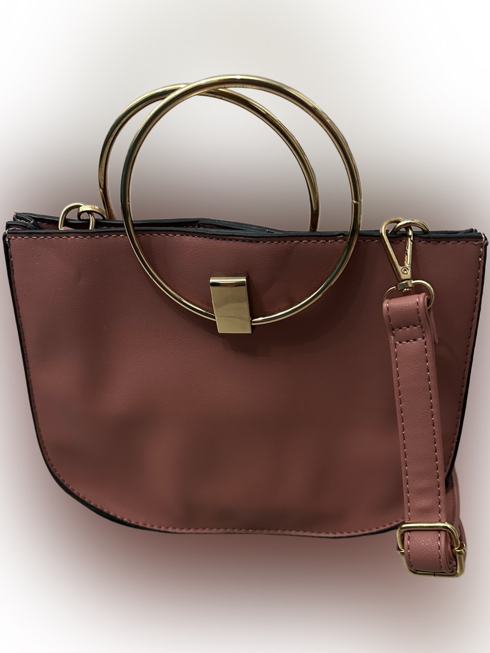 Chic Rose Pink Shoulder Bag with Gold Ring Handles